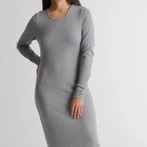 Quince Long Sleeve Ribbed Fitted Mini Dress Heather Gray - XS